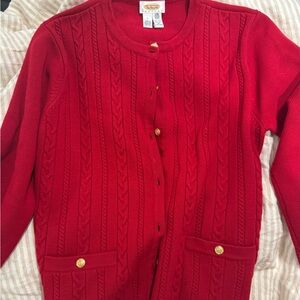 Talbots Red Cable Knit Sweater size L petite